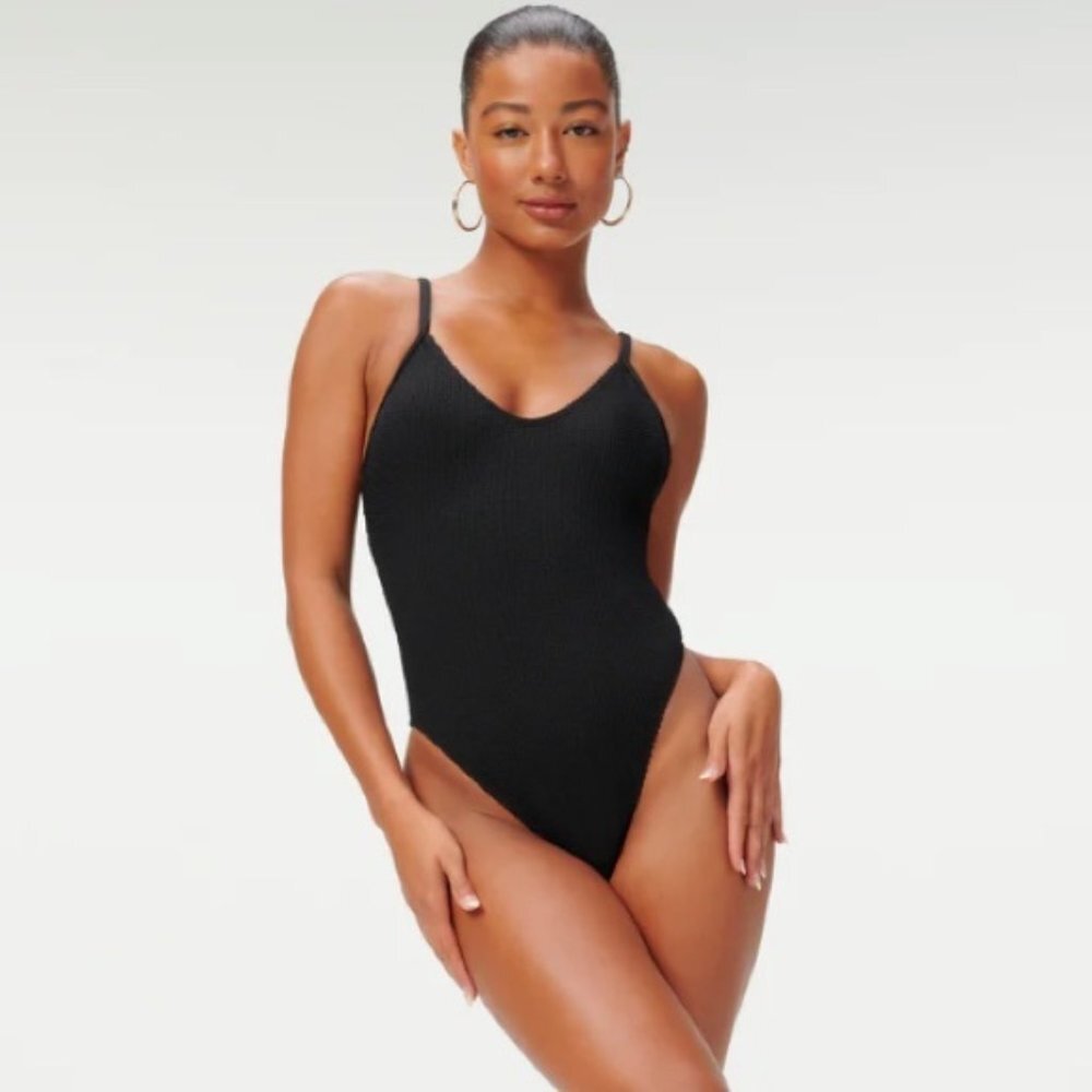 NWT Good American Black Always Fits Ribbed One-Piece